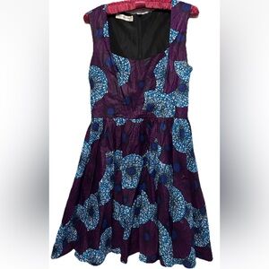 Patricia Nama Batik Print Dress S/M Purple Teal Boho Hippy Cotton Lined Sundress